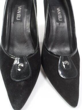 Vintage VAN Eli Black Suede Hi-Heel Shoes Pointed Toe Sz 9